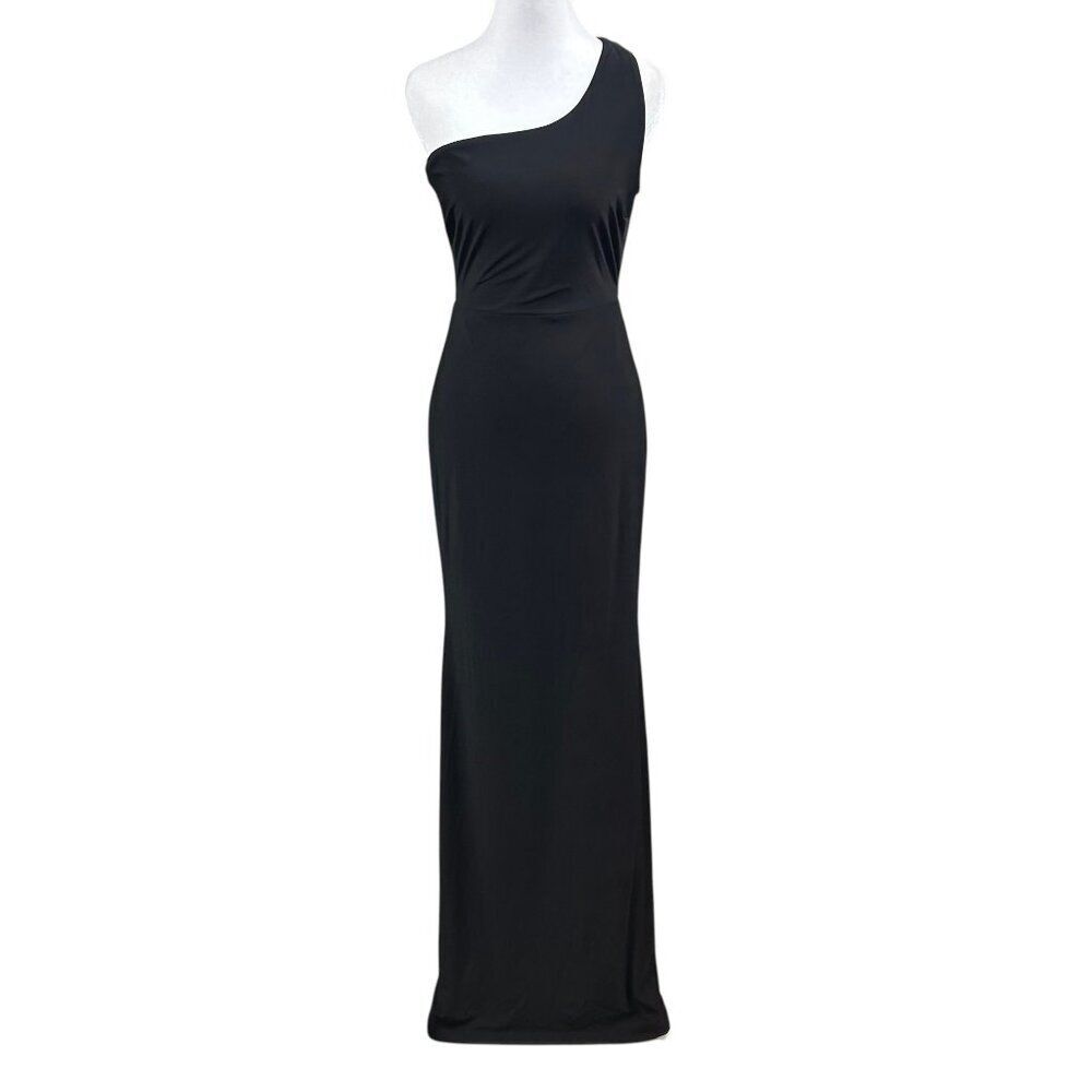 NEW Windsor Black Gold Shimmer One Shoulder Twist Back Maxi Dress Sz M